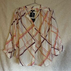 Kaari Blue Womens Blouse Button-Down Collared Cotton Blend Large NWT